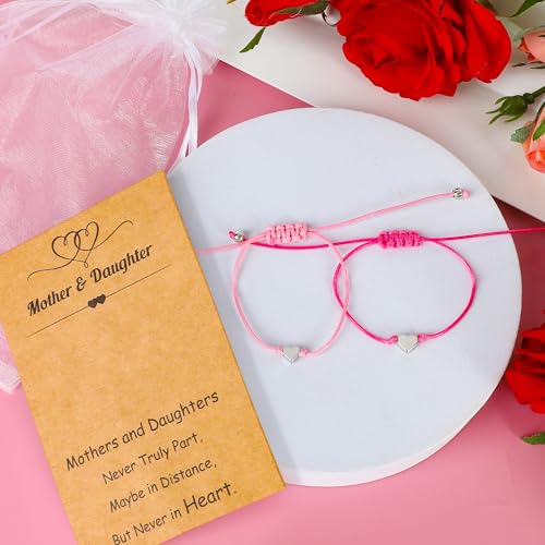 Image of EOBOH Mother's Day Gift Bracelets, Mother's Day Bracelets Adjustable Hearts Mother Daughter with Card, Love Mothers Day Gifts for Grandma Daughter Accessories