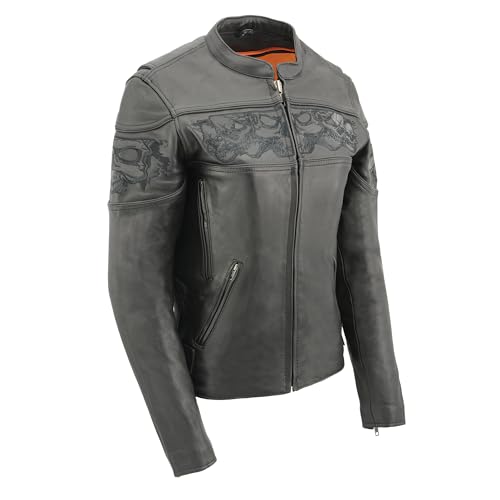 Milwaukee Leather Ladies Reflective Skulls Soft Naked Cowhide Leather Motorcycle Jacket MLL2540