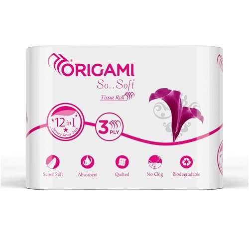Origami 3 Ply Toilet Tissue Paper Roll - Pack of 12 (140 Pulls Per Roll, 1,680 Sheets)