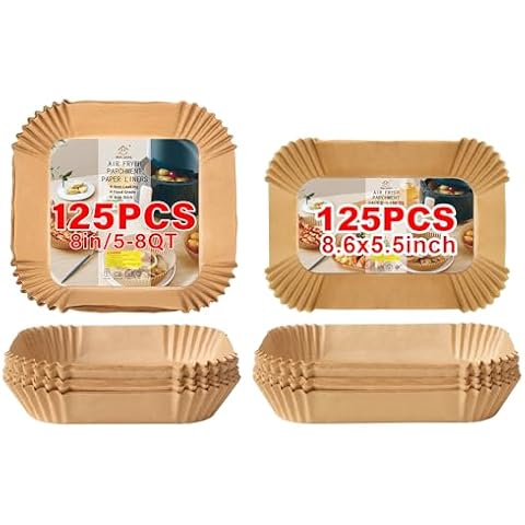 Air Fryer Liners Disposable, 125pcs 8 Inch Square Air Fryer Paper Liners for 5-8QT Air Fryer, Baking, Roasting Microwave, 125PCS Rectangular Air Fryer Liners, 8.6x5.5 Inch Ninja Dual Airfryer Liners Cover