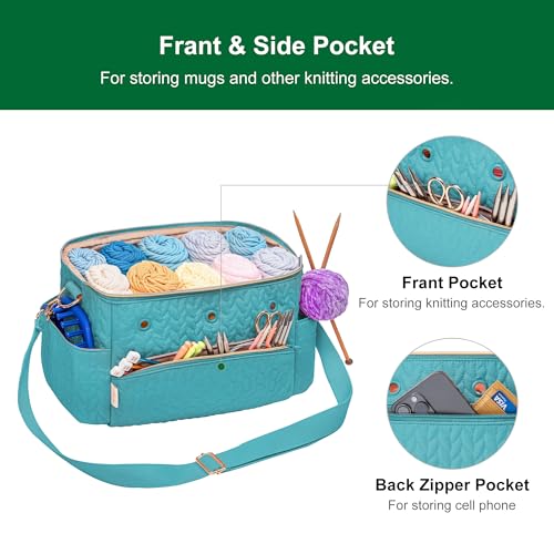 crochet bag yarn storage organizer knitting bag for crocheting accessories crochet hook case gifts for crafters teal-2
