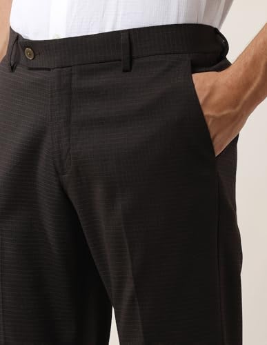 Image of Arrow Men's Checked Tapered Fit Trousers (ARAEOTR1921 Brown 30)