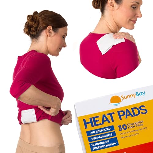 SunnyBay Adhesive Heat Patches for Neck, Knee, and Upper or Lower Back, Air-Activated Heat Pads for Menstrual Cramps, Stiffness, Sprains, and More, Stick to Clothing, 5x3 inches, 30 Count