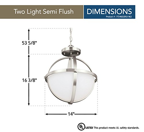 Image of Generation Lighting 7724602EN3-962 Alturas Two Light Semi Flush Convertible Pendant Brushed Nickel, 120 Total Watts, 16.38 Inch Height, 14 Inch Diameter, Steel Construction