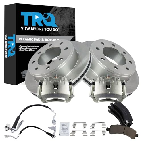 Image of TRQ Rear Brake Pad & Rotor Kit Ceramic Compatible with 2008-2017 Chevrolet Express 2500 2005-2017 Express 3500 GMC Savana 2500 Savana 3500