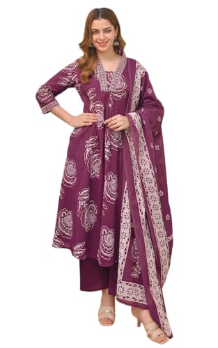 Image of Klosia Women Printed A-Line Kurta and Pant Set with Dupatta | Printed Kurta Set | A-Line Kurta Set | Women Kurta Sets | Summer Suit |