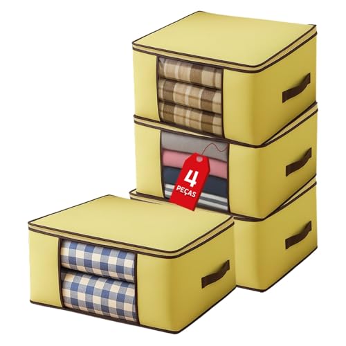 Kit Bolsas Organizadoras Multiuso Grande com Alças Laterais Cobertor Edredom Roupa (4, Pequeno)