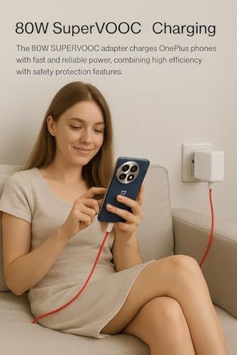 Image of Oneplus 80W Supervooc Charging Adapter with USB 3.3 Ft Red Cable for Oneplus 15, 13S,13R,13, Samsung, Realme, Tecno, Infinix, Motorola Mobiles (Wrap, Rapid, Flash, SuperDart, Quick, Turbopower) White