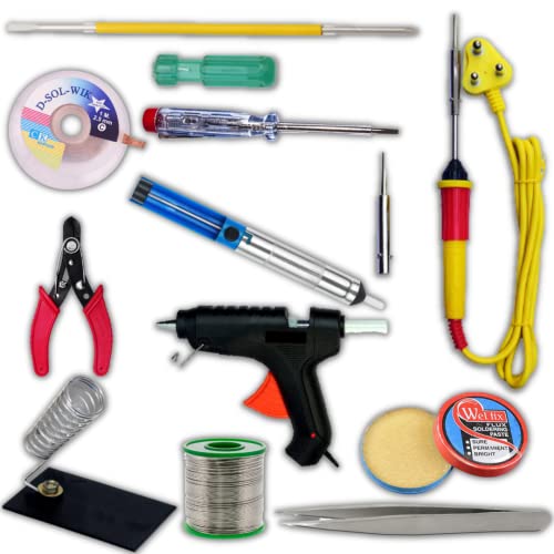 Image of 12-in-1 Soldering Iron Kit with Glue Gun, Wire Stripper & Cutter- Comprehensive Set for Beginner and Intermediate DIY Enthusiasts - Includes 25 Watt Soldering Iron - Pack of 12 Tools