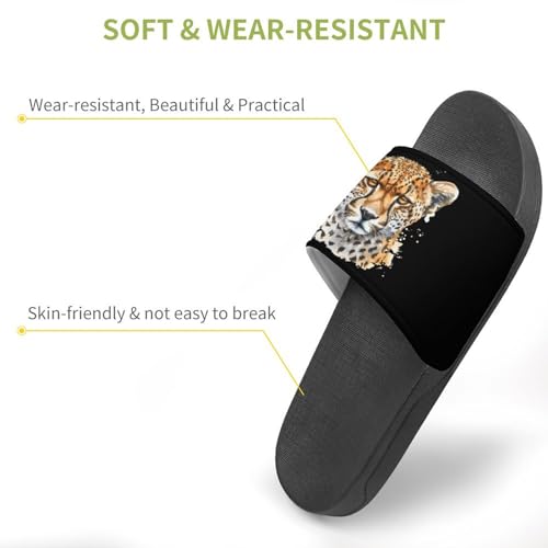 Leopard Cheetah Leopard Head Watercolor PVC Slide Sandals Non-Slip Shower Slipper Open Toe House Shoes for Men Women3