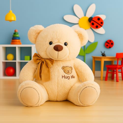 Image of ZEXSAZONE Toy Cute I Hug me Teddy Colored Huggable Bear | 32 cm | Plushie Soft Toys for Kids | Plush Soft Toys for Baby Boys and Girls Kids - Teddy | Best Valentine Gift (Butter)