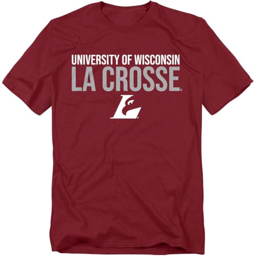 University of Wisconsin La Crosse Official Stacked Unisex Adult T Shirt,Maroon, Medium