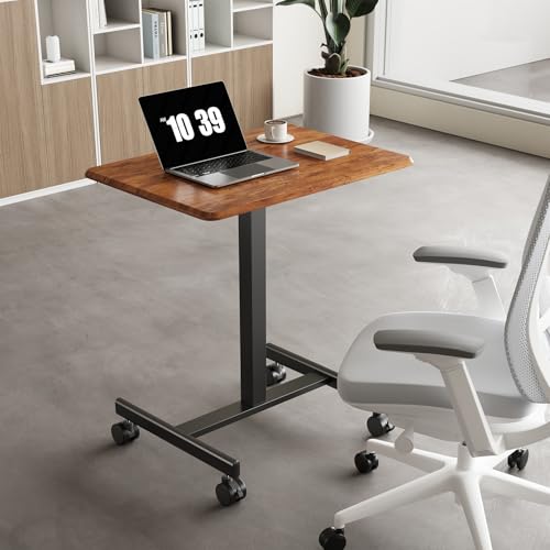 Image of OLIXIS Mobile Rolling Desk with Wheels,Adjustable Laptop Desk, Rustic Brown | Adjustable Rolling Design Creates a Flexible Workspace for Home Office