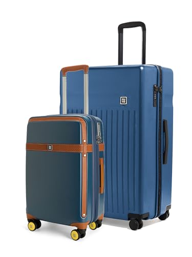 Image of EUME Aerobrush Cabin 56L + Classic Large 75cm Check-in Luggage Set of 2| German Polycarbonate Hard Suitcases | 8 Hinomoto Wheels | TSA Lock | Blue