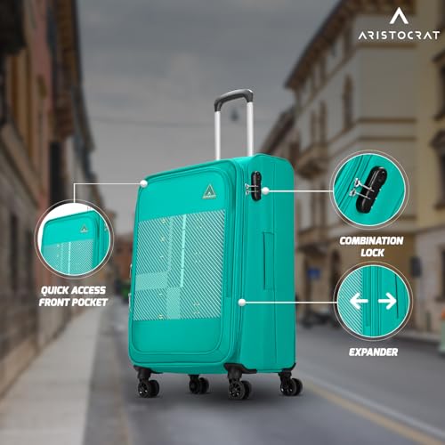 Image of Aristocrat Duralite Medium Trolley Bag, 68Cm | Combination Lock | 8 Wheels | 3 Years International Warranty | Teal Blue