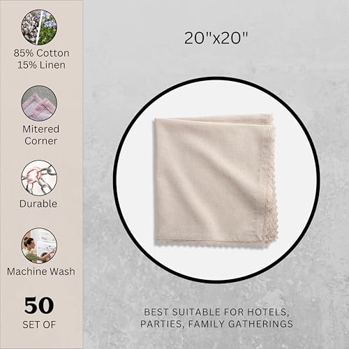 Image of FINGERCRAFT Bulk Cloth Napkins Set of 50 | 20x20 Inch Cotton Linen