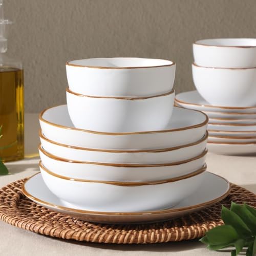 Gibson Home Hazeltine 16-Piece White Stoneware Dinnerware Set – Plates and Bowls, Durable Ceramic Kitchen Dinner Set by Gibson Home - Image 4