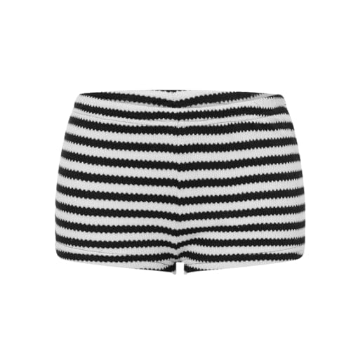 Short en tricot à rayures pour femme taille basse pantalon slim décontracté mode