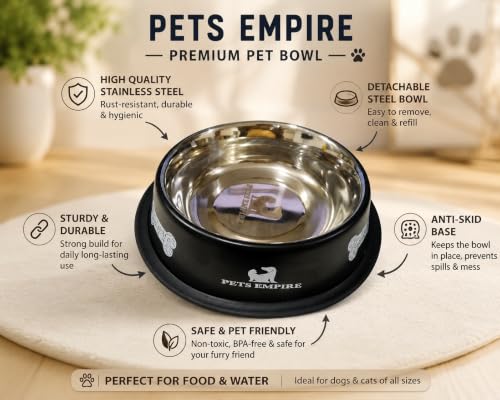 Image of Pets Empire Premium Stainless Steel Dog Bowl for Food & Water, 700ml Pet Bowl with Anti-Skid Rubber Ring, Durable Rustproof Feeding Dish for Dogs,Cats and Puppies