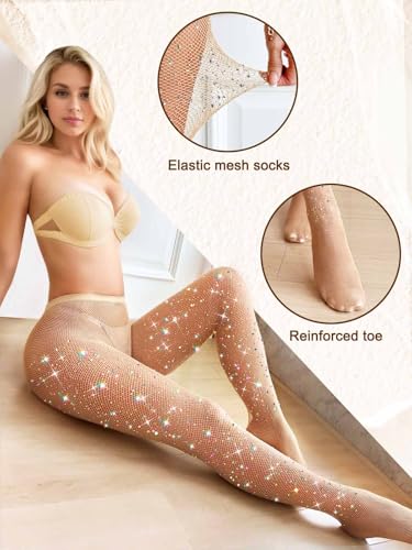 Sparkly Tights Fishnet Stockings for Women, Glitter Rhinestone Tights Fish Net Stocking Mesh Night Party Pantyhose4