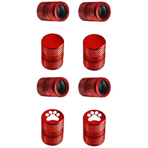(4 Pack Universal + 4 Pack Paw) Red Tire Valve Stem Caps Anti-Corrosion Premium Anodized Alloy Tyre Air Valve Caps Universal for Car SUV Bike Cover