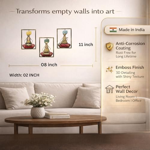 Image of Bharat Art Metal Iron 3 Mooch Musicians Frame Figurinel Decorative Wall Art Decor for Home Bedroom Living room Office Cafe Decorative | Elegant Artistic Sculpture | Gift Item | 8x2 x11 Inch | W284