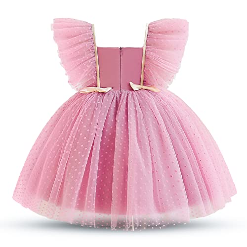Nnjxd Toddler Infant Baby Girl Polka Dot Tulle Dress Party Bowknot Tutu Gown 2012 Rose_Pink Size(110) 3-4 Years #TOP1