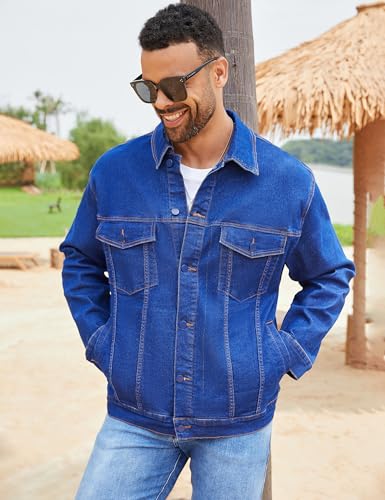 Image of Bindefon Denim Jackets for Men Trucker Jean Jacket Unlined Coats Spring Fall Outfits