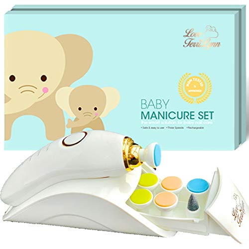 Baby Nail Trimmer by Love TerriLynn Baby Nail File Electric - Rechargeable Electric Nail Clipper - Newborn Manicure Kit - Infant Fingernail and Toenail Trimmer - Electric Nail File Set