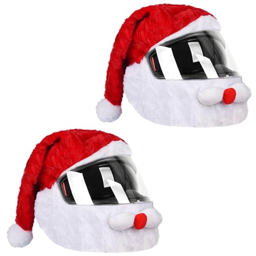 Lezevn 2 sombreros de Navidad para casco de motocicleta, cubierta de Papá Noel, protección esponjosa, decoración de cascos de motocicleta de Navidad