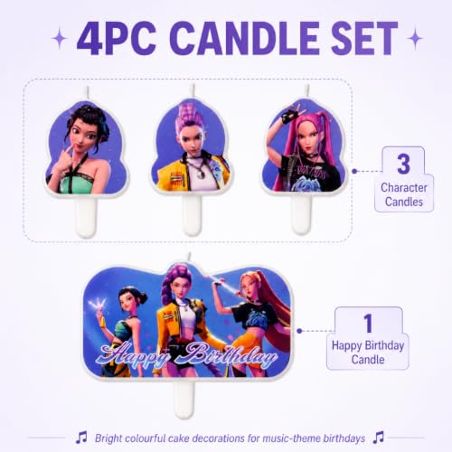 Image of Wanna Party Korean Pop Inspired Fantasy Hunter Birthday Cake Candles - 4PC Set, Decorative Character Theme Candle Toppers for Kids Birthday Party, Cake Decoration