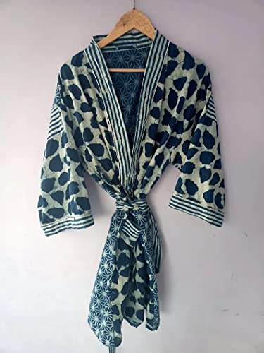 Short Size Indian Handmade Kimono Japanese Kimono Robes Kimono Cardigan Beach Wear Robes Cotton Kimonos Swim Wear Kimonos Indigo Kimono By Ranjanacraft. (40 Inch Length Us Women's Letter) #TOP1