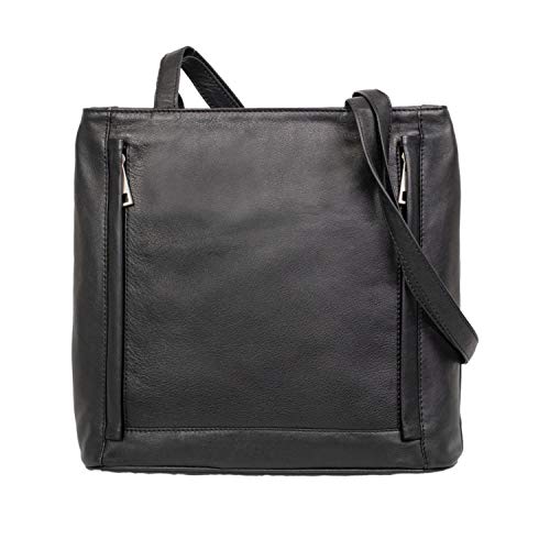 Alassio 29079001 - Damentasche SARA, Damen Handtasche aus Echtleder, Henkelhandtasche mit Reißverschluss, 2 Hauptfächer und Handyfach, Lederhandtasche in schwarz, Shopper ca. 26 x 6 x 28 cm