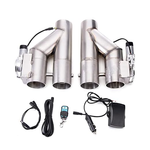 RJSPHH 3 Inch Electric Exhaust Cutout Motor E-cut Valve Kit Dual Flaps Type, Y Pipe 2 pcs with One Controller Remote Kit