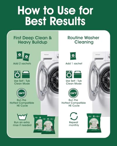 Seedshub Washing Machine Cleaner Powder for Pet Homes, HE Washer Compatible Only, Washer Tub & Drum Cleaner to Remove Pet Hair Residue and Odor Buildup, Septic Safe, 6 x 100g Sachets — view 4