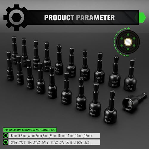 image for SWANLAKE GARDEN TOOLS 20-Piece Magnetic Nut Driver Set, Metric & SAE 1
