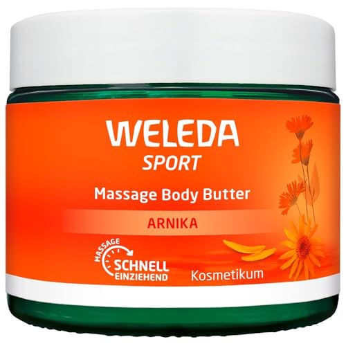 WELEDA Bio Sport Masaje Body Butter Arnika – Unisex Naturkosmetik Körperpflege con karité y manteca de cacao para una rápida regeneración y cuidado intensivo después del deporte (vegano, 1 x 150 ml)