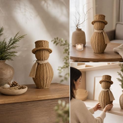 Christmas Handwoven Rattan Snowman Decor, With Removable Hat & Scarf - image 6
