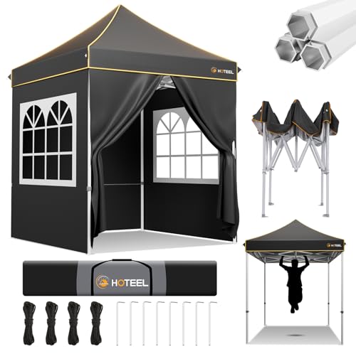 Hoteel Pavillon 2x2 Hochbelastbares Pop-Up Faltpavillon Zelt Mit 4 Seitenwänden wasserdicht stabil UPF50+, 3-Fach Höhenverstellbar, Verbesserte Sechseckige Rohre, Kommerzielles Sofortzelt, Schwarz