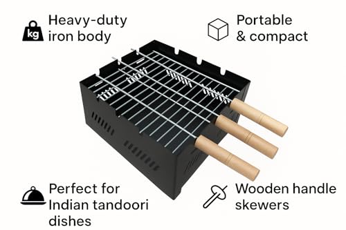 Image of Chefman Portable Charcoal Barbeque Grill | Outdoor BBQ Set with 3 Skewers | Portable & Compact Tandoor for Home, Picnic, Camping