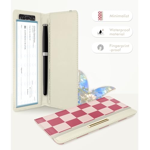 Image of Printed Checkbook Cover, RFID Blocking Checkbook, Stylish, Lightweight, Slim Durable, Multi-Functional Checkbook Holder for Personal and Business Checks (Plaid-Pink)