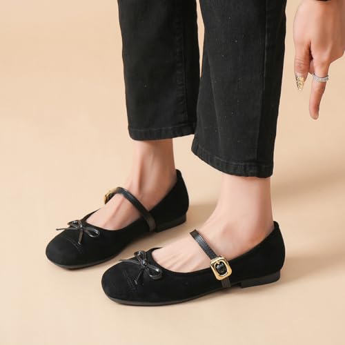 miss left Women Cute Bowknot Round Toe Mary Jane Flats Single Strap Adjustable Buckle Ballet Flats Party Date Casual Shoes Size 4-16 US2