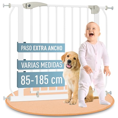 IB STYLE Barrera de Seguridad Berrin XXL   Valla de Seguridad, para Puertas y Escaleras, Apertura Una Mano, Doble Bloqueo, Perros y Mascotas, Blanco, Ancho: 85 95 cm