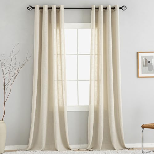 VOILYBIRD Natürliche Leinenstruktur Vorhänge mit Ösen Leinen Gardinen für Fenster Wohnzimmer (Beige, HxB 245x140 cm, 2 Stück) – Ansicht 1