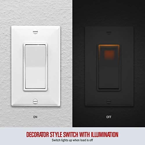 Enerlites Illuminated Decorator Paddle Light Switch, Single Pole, Push-In And Side Wiring, Copper Wire Only, Grounding Screw, Residential Grade, 15A 120-277V, Ul-Listed, 91160-W, White #TOP3