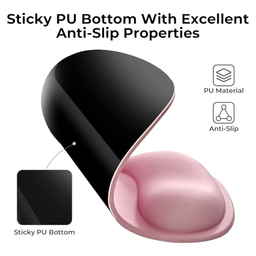 Image of EooCoo Ergonomic Pink Mouse Pad with Gel Wrist Rest Support Middle Concave Design, Relieve Wrist Pain Mousepad, Wrist-Contoured Design for Carpal Tunnel Syndrome, Office Desk Accessories for Women