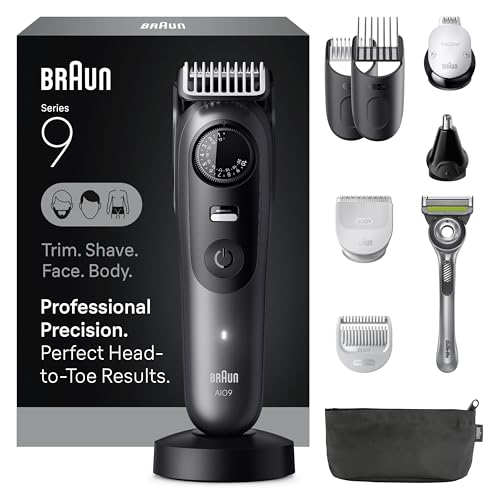 Braun All-in-One Series 9 Beard and Body Trimmer, AIO 9535 for Men with Gillette Labs Razor, Cordless Grooming System with Precision Length Control, Rechargeable Electric Facial Hair Tool
