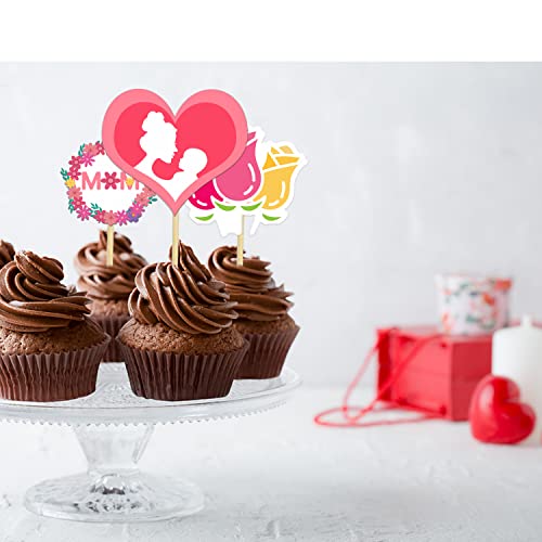 24 Pcs Mother's Day Cupcake Toppers - Best Mom Ever Food Fruit Picks For Grandma's Birthday Party Cake Decoration, Mother's Day Party Dessert Décor #TOP4