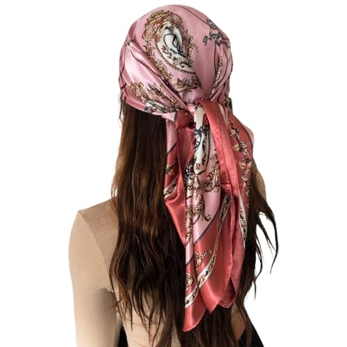 Large Satin Scarf 35 Inch Elegant Satin Head Scarf Square Neck Vintage Imitated Silk Bandana Sleeping Hair Wrapping for Women and Girls