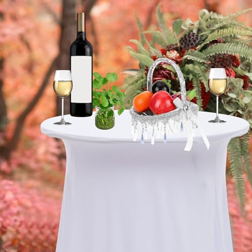 Housse de table extensible blanche nappe cocktail elastique unie pour table ronde haute bar - 8